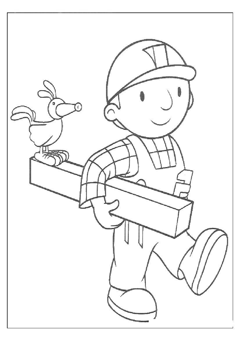 Название: Раскраска Боб с птичкой. Категория: боб строитель. Теги: Строитель, инструменты, стройка.