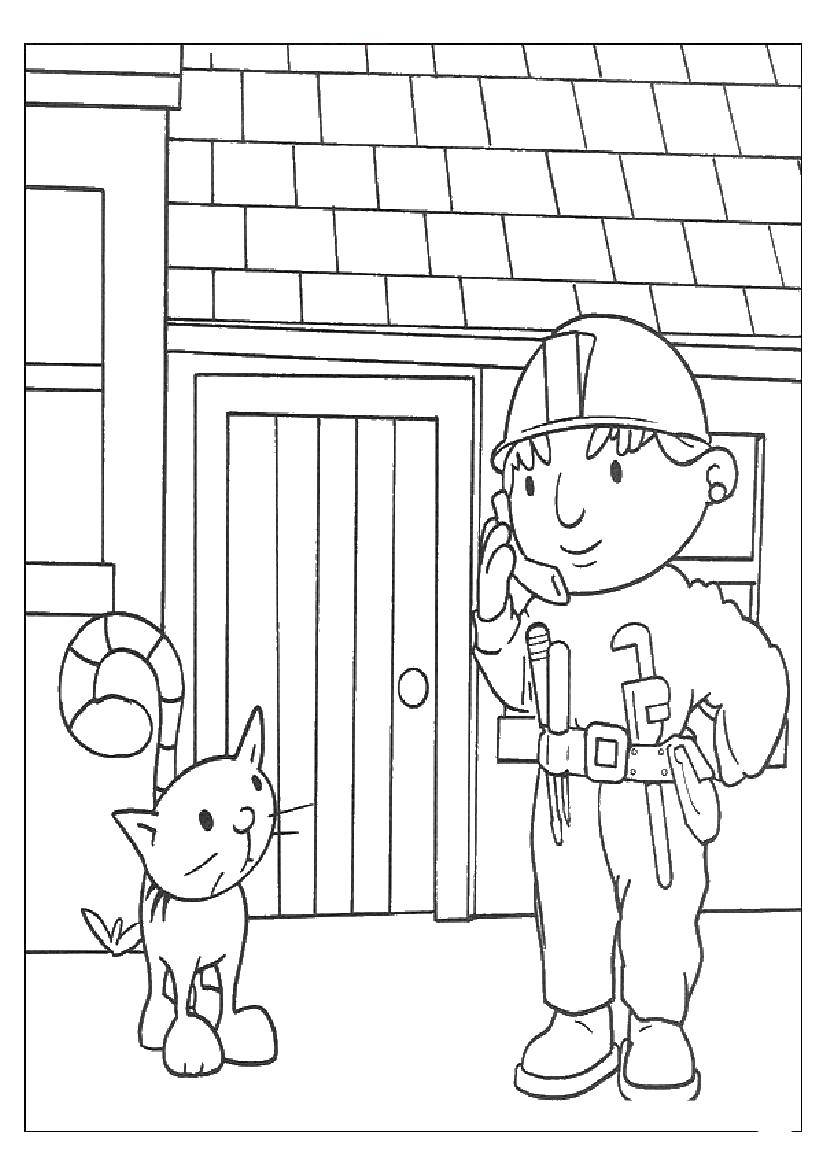 Coloring A cat with a Bob at the construction site. Category Bob the Builder. Tags:  Builder, tools, building.