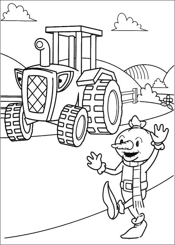 Coloring Tractor and Scarecrow on the site. Category Bob the Builder. Tags:  Builder, tools, building.