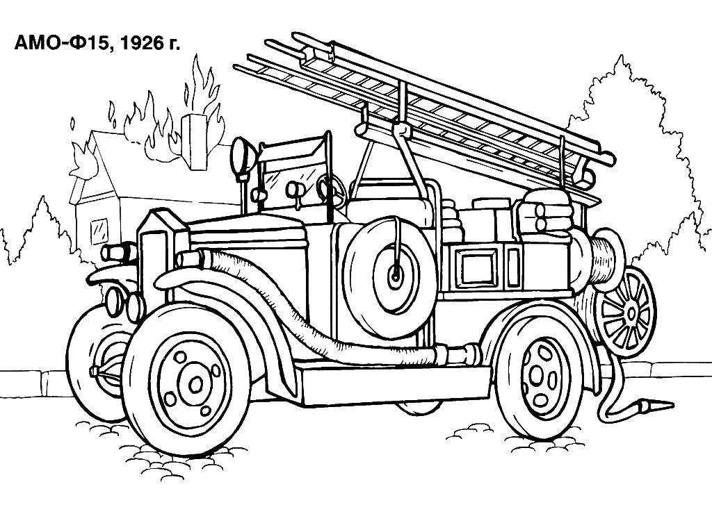 Coloring AMO F15, 1926. Category fire truck. Tags:  Transport, car.