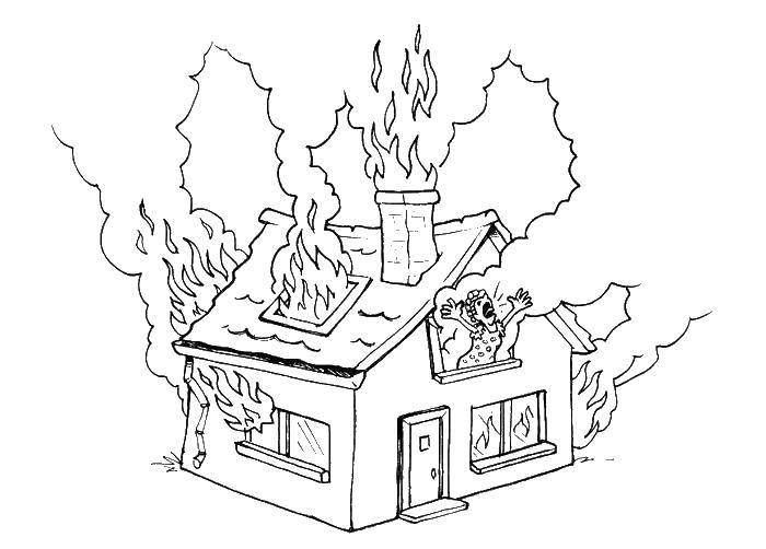 Название: Раскраска Горящий дом. Категория: пожар дома. Теги: Пожар, огонь.