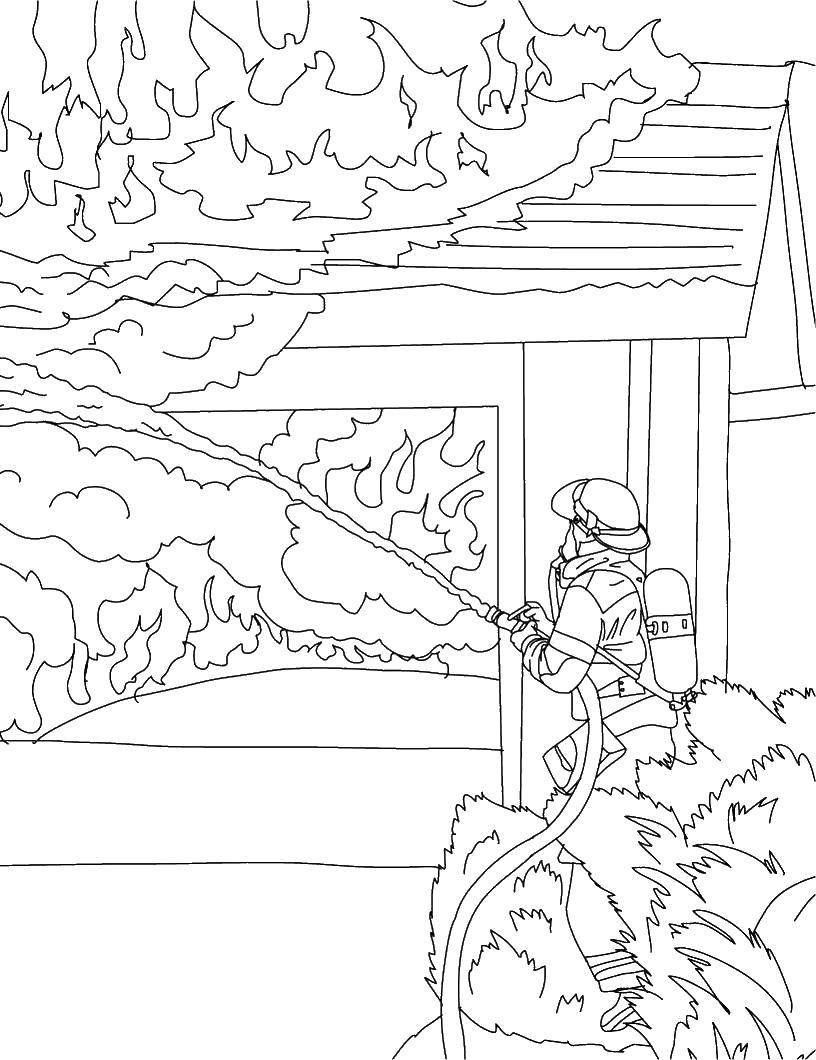 Coloring Extinguishing the fire. Category the fire house. Tags:  Fire, fire.