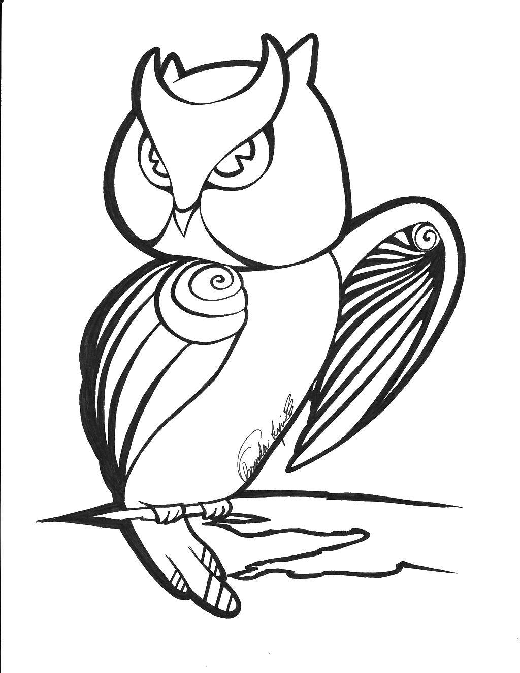 Название: Раскраска Филин ночная птица. Категория: Контуры для вырезания птиц. Теги: филин, сова.