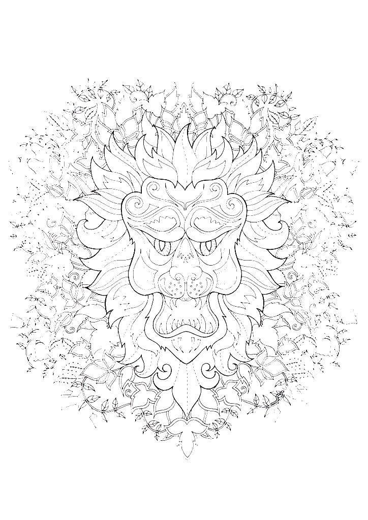 Название: Раскраска Маска китайского льва. Категория: Маски. Теги: маска, лев.
