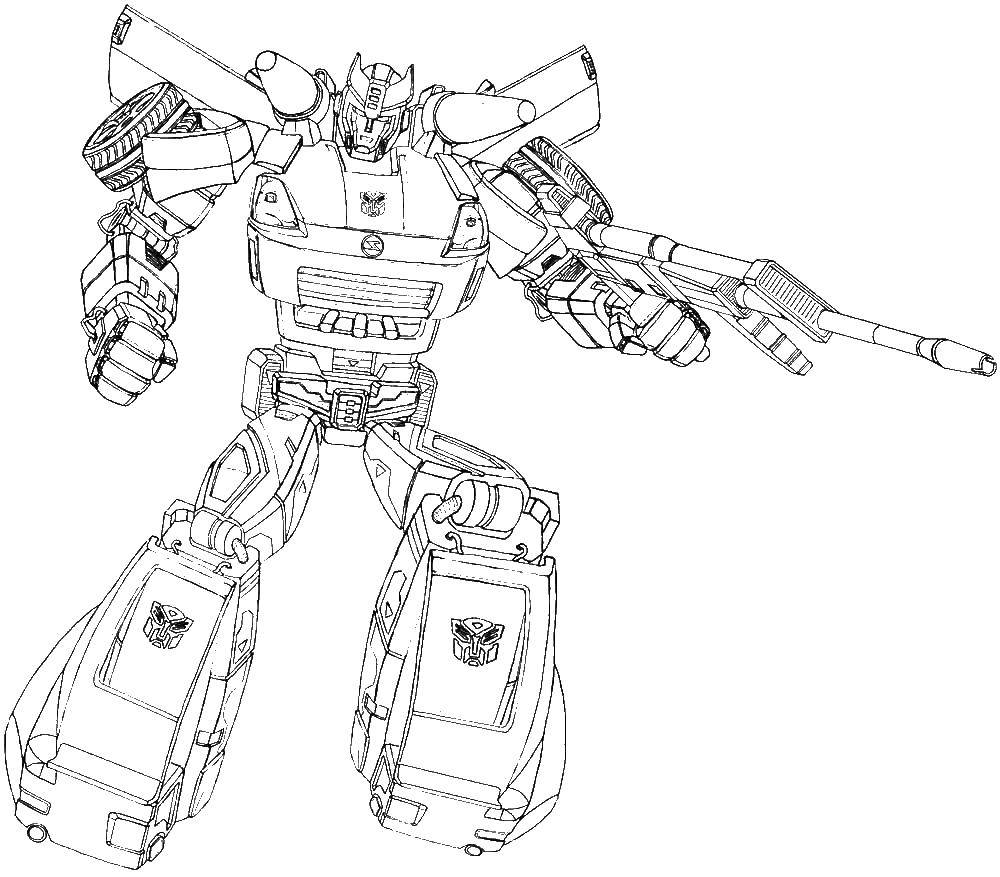Название: Раскраска Трансформер с оружием. Категория: трансформеры. Теги: трансформер, робот.