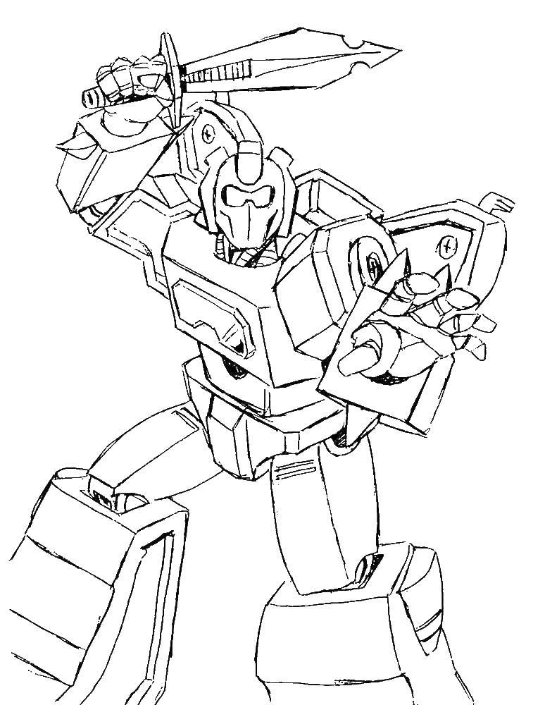Coloring A transformer with a sword.. Category transformers. Tags:  transformer, robot.