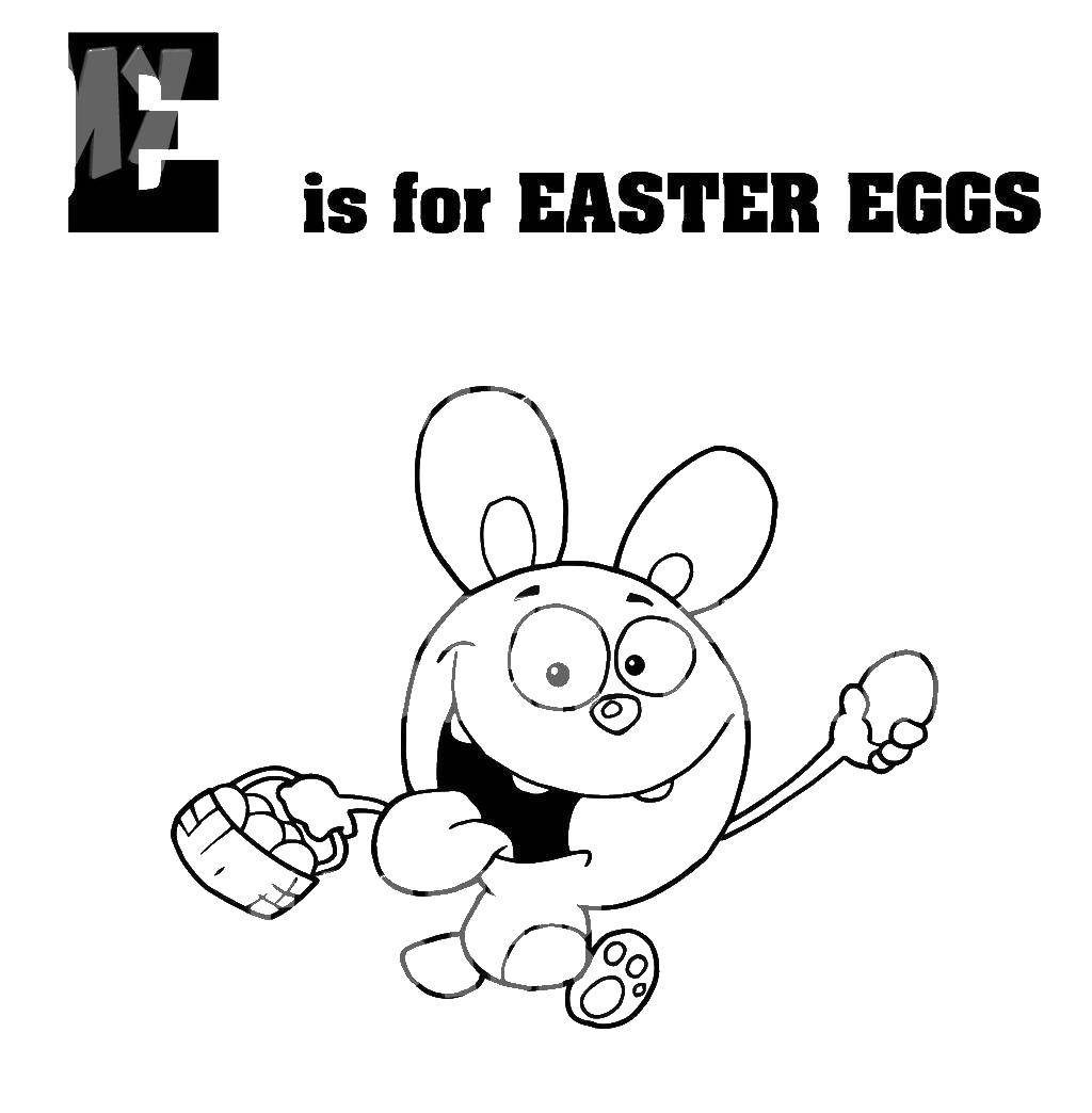 Розмальовки  Великодній кролик з яйцями. Завантажити розмальовку великодні яйця, кошик, великдень.  Роздрукувати ,великдень,