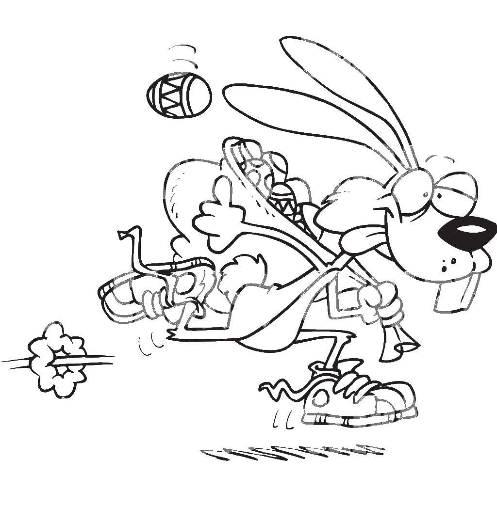 Coloring Rabbit running with Easter eggs. Category Easter eggs. Tags:  Easter, eggs, rabbit.