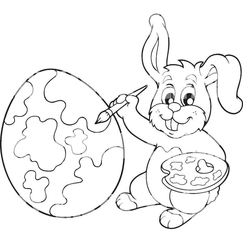 Название: Раскраска Кролик раскрашивает пасхальное яйцо. Категория: раскраски пасха. Теги: пасха, яйца, кролик.