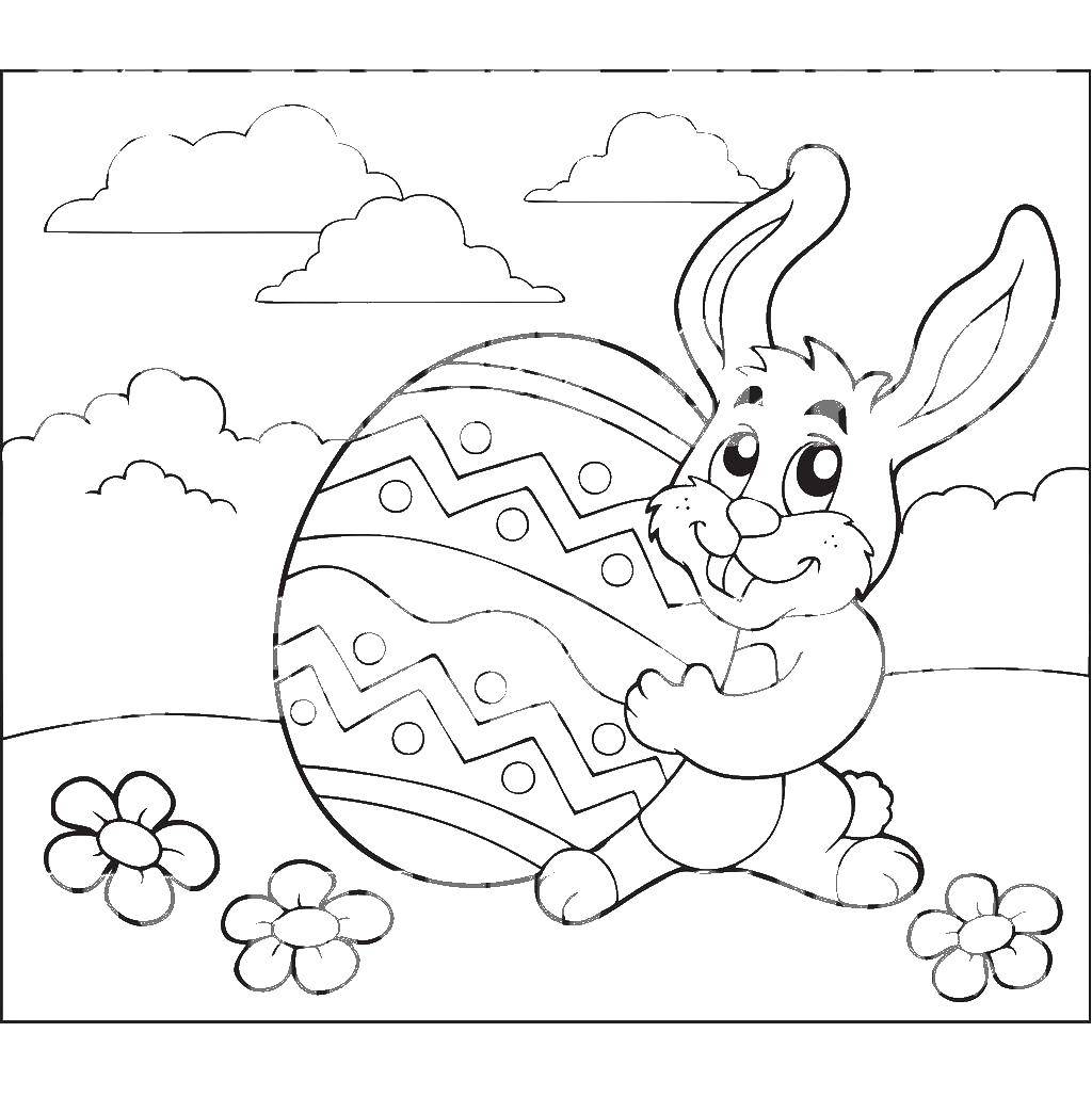 Название: Раскраска Кролик с пасхальным яйцом. Категория: пасхальные яйца. Теги: яйцо, кролик, пасха.