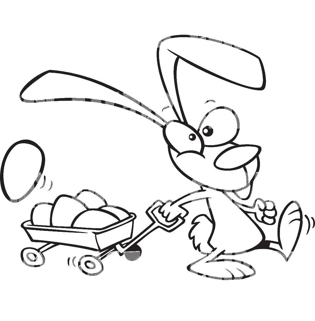 Название: Раскраска Кролик с пасхальными яйцами. Категория: пасхальный кролик. Теги: пасхальные яйца, корзина, пасха.