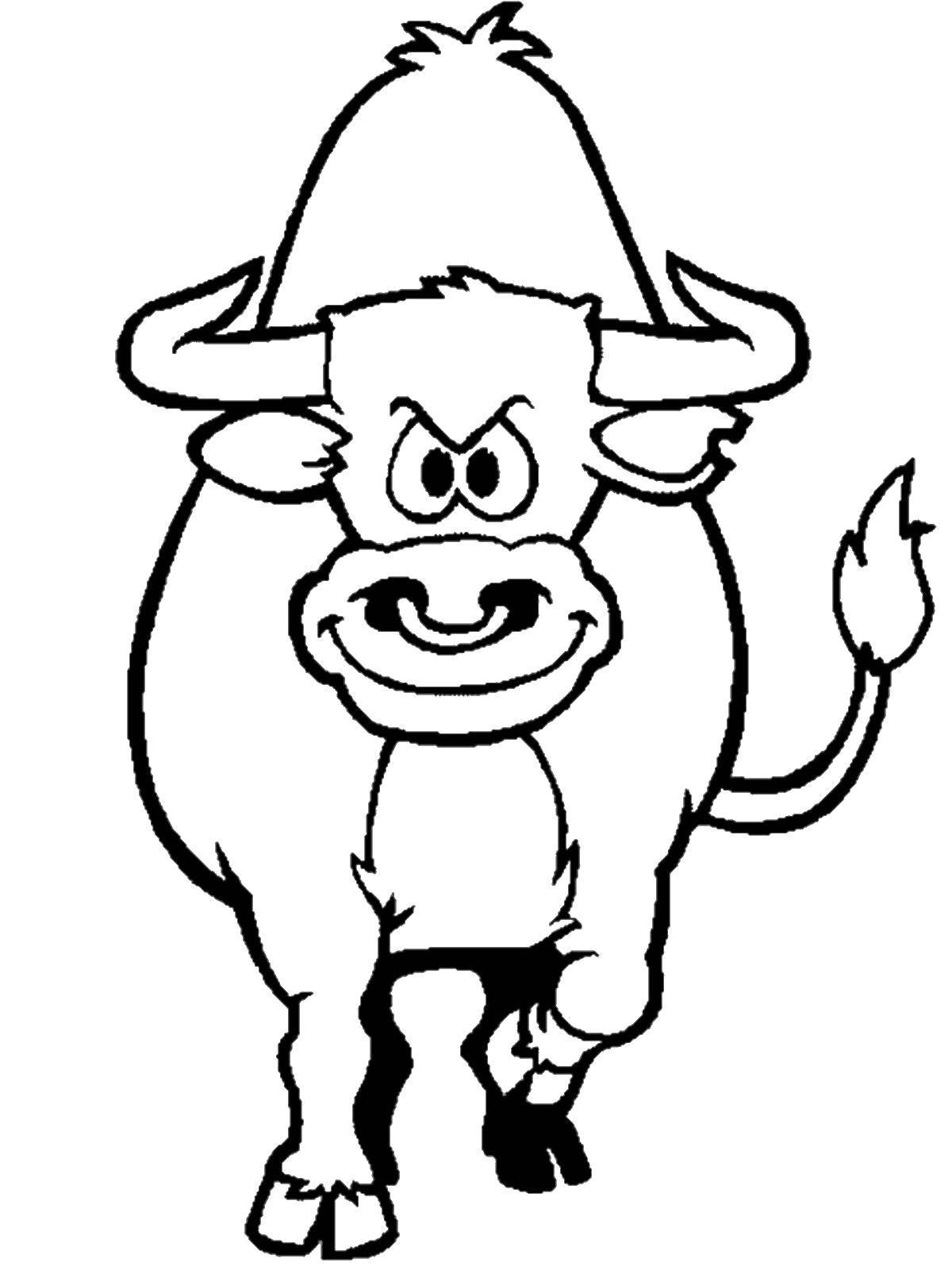 Coloring A bull with a nose ring. Category Pets allowed. Tags:  Animals, bull.