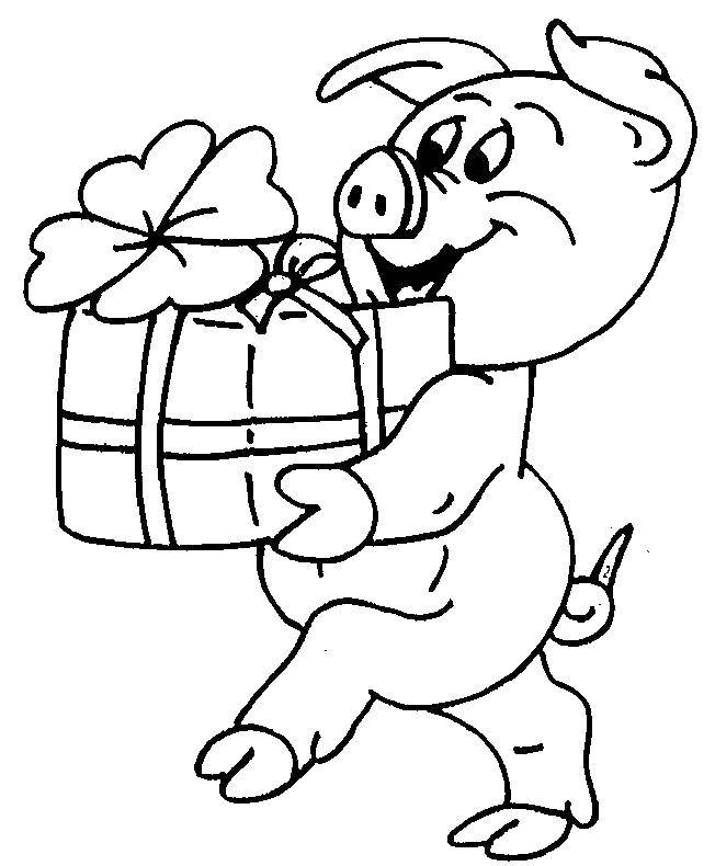 Coloring Pig with gift. Category Pets allowed. Tags:  Animals, pig.