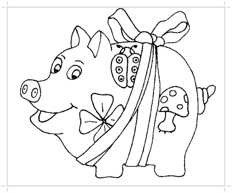 Название: Раскраска Свинка в подарок. Категория: домашние животные. Теги: Животные, свинка.