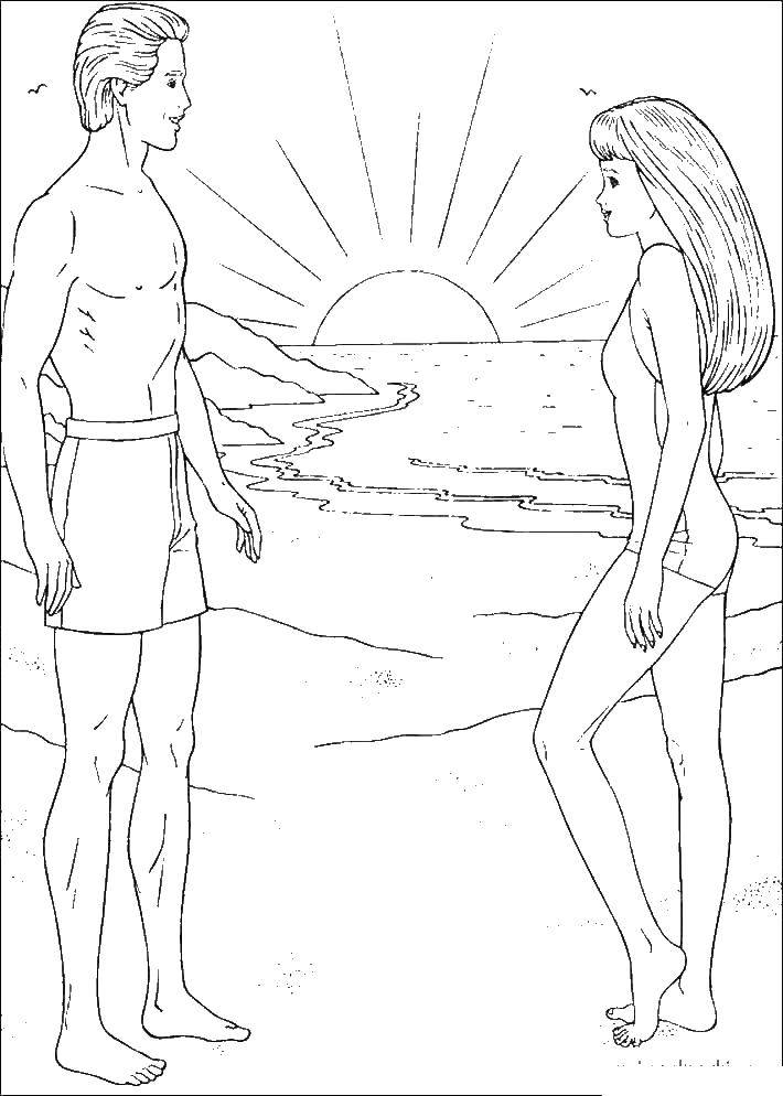 Coloring Barbie and Ken on the beach. Category Barbie . Tags:  Barbie , beach.