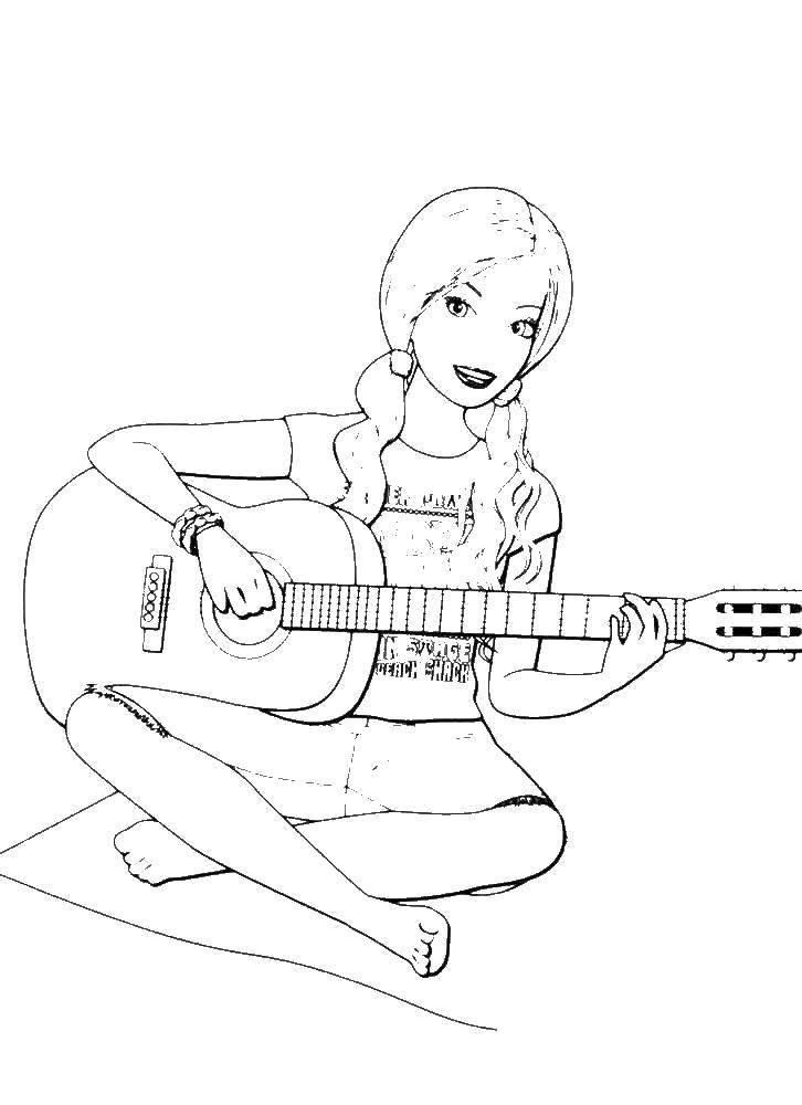 Название: Раскраска Барби играет на гитаре. Категория: барби. Теги: барби.