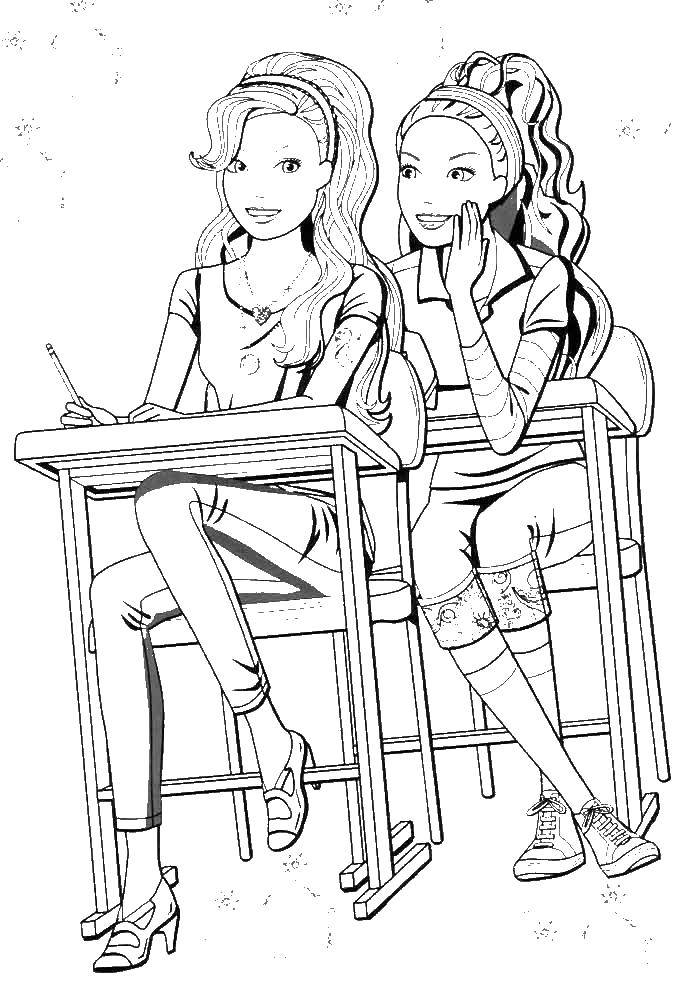 Coloring Two girls-Barbie at the Desk. Category Barbie . Tags:  girls, Barbie, girls.