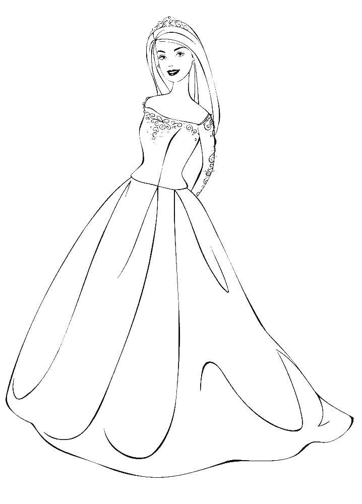 Название: Раскраска Принцесса в милом длинном платье. Категория: принцесса. Теги: девочка, кукла, барби, принцесса.