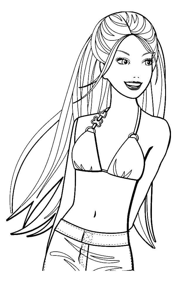 Coloring Beautiful Barbie in swimsuit. Category Barbie . Tags:  girl, doll, Barbie.