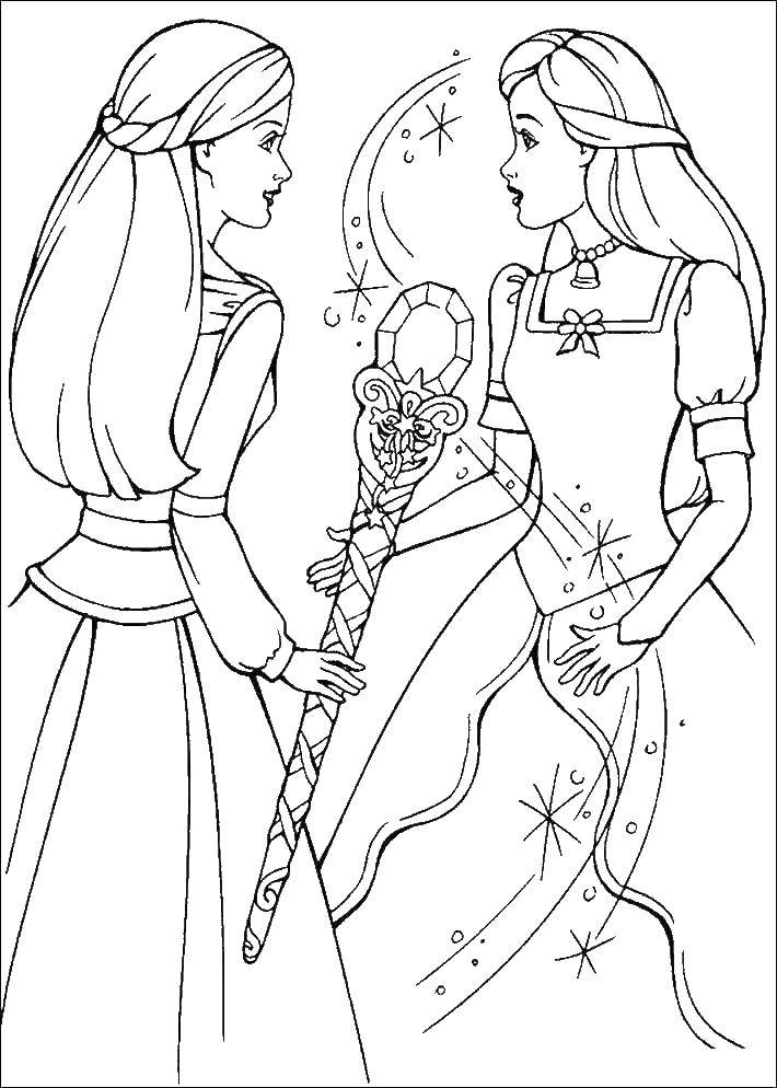 Coloring Princess with a magic wand. Category Princess. Tags:  princesses, cartoons, fairy tales, Barbie.