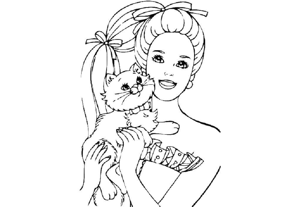 Coloring Barbie and kitty. Category Barbie . Tags:  Barbie .