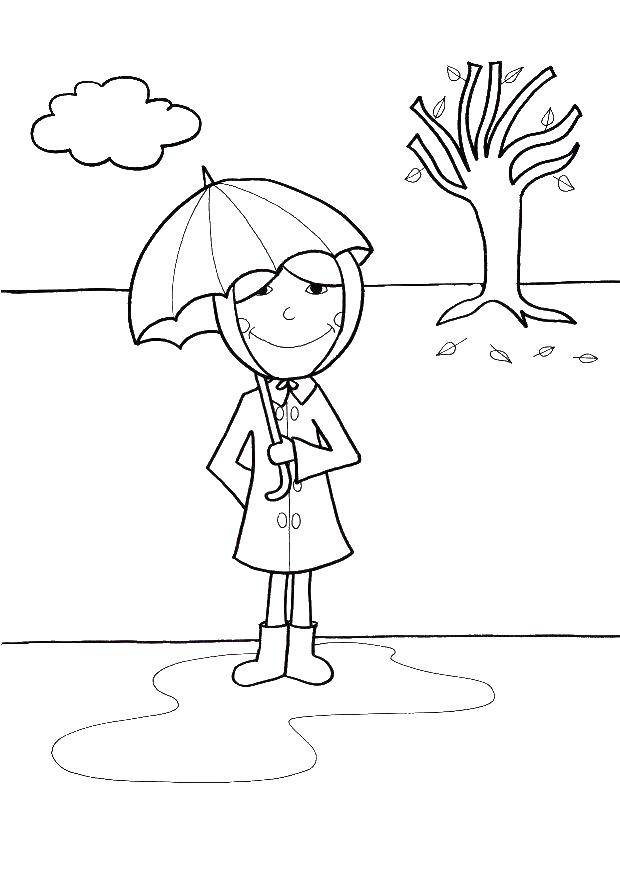 Coloring Girl under an umbrella. Category autumn. Tags:  autumn, rain, girl, umbrella.
