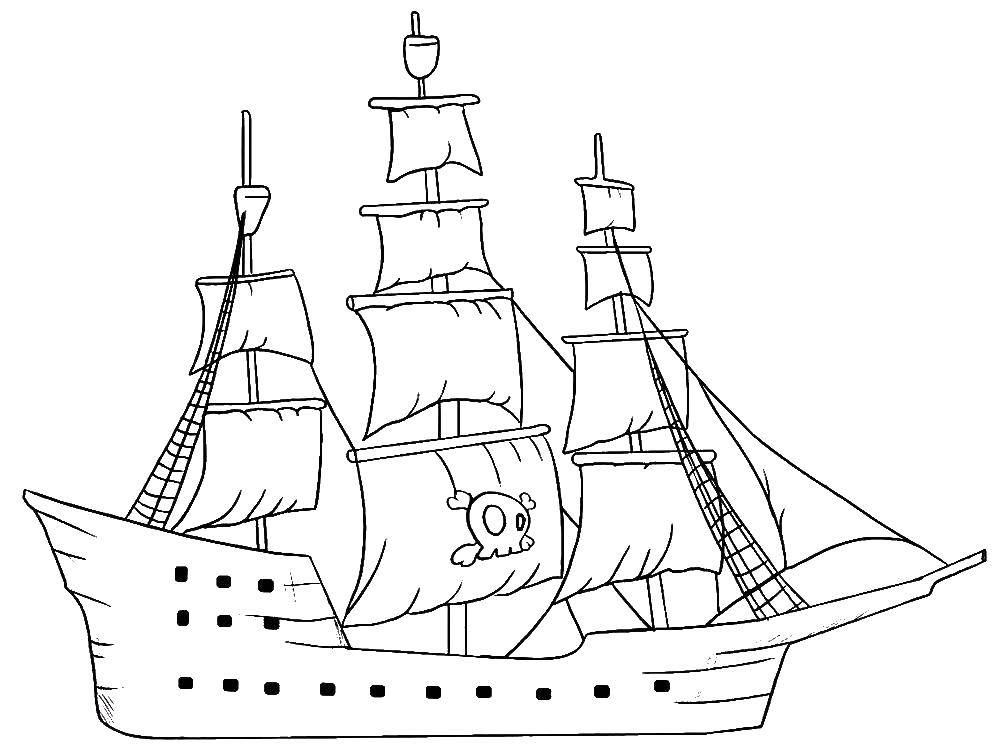 Розмальовки  Кораблик піратів. Завантажити розмальовку Пірат, острів, скарби, корабель.  Роздрукувати ,кораблі,