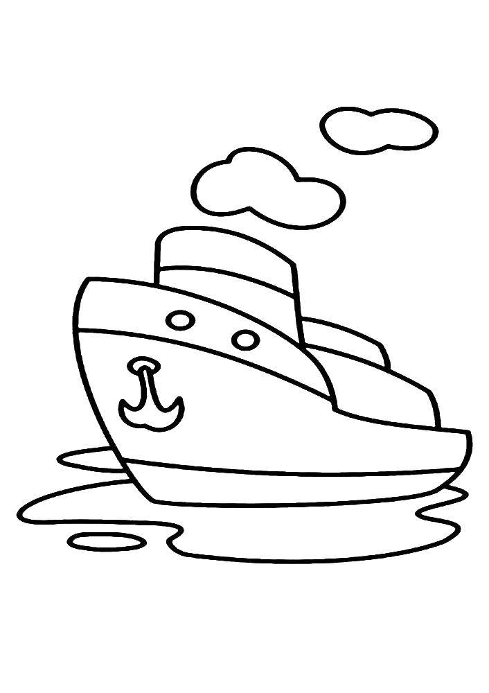 Розмальовки  Кораблик.. Завантажити розмальовку Корабель, вода.  Роздрукувати ,кораблі,