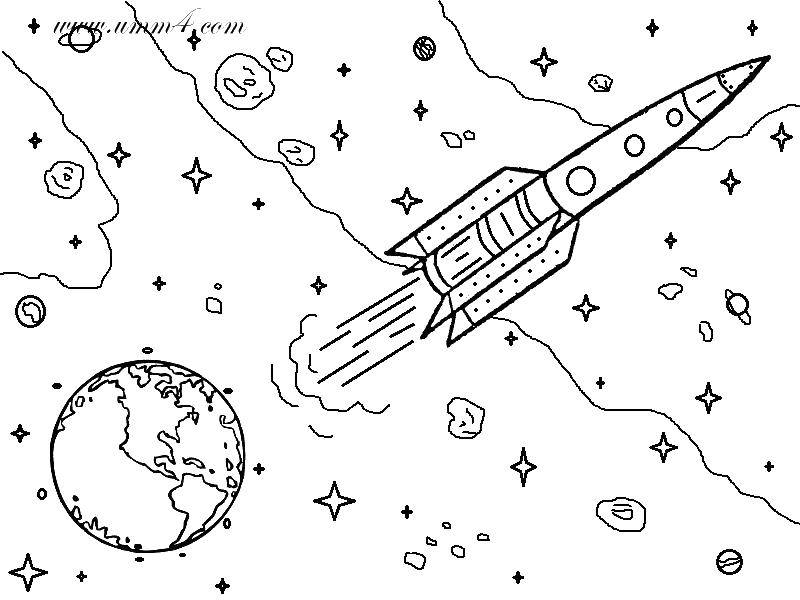Розмальовки  Запуск з землі. Завантажити розмальовку Космос ракета, зірки.  Роздрукувати ,космос,