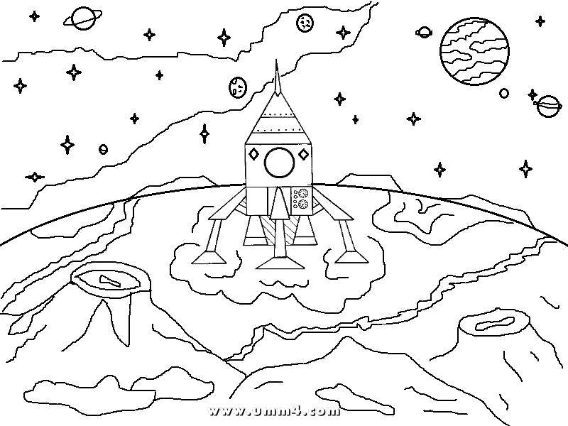 Название: Раскраска Корабль на луне. Категория: космос. Теги: Космос, планета, Вселенная, Галактика.