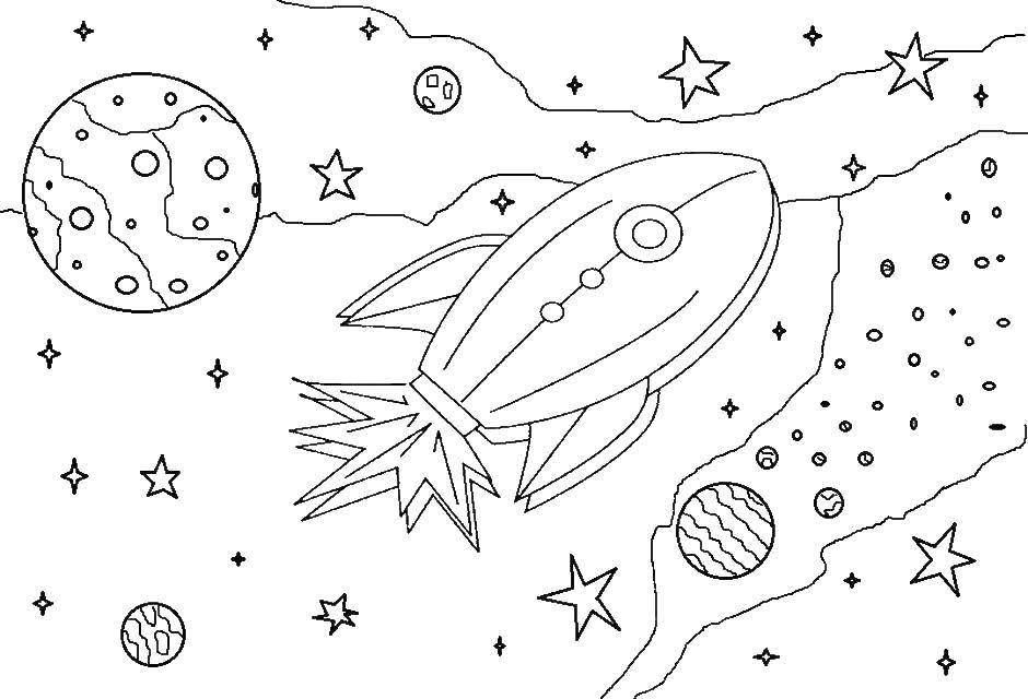 Coloring Rocket through the stars. Category space. Tags:  Space, rocket, stars.