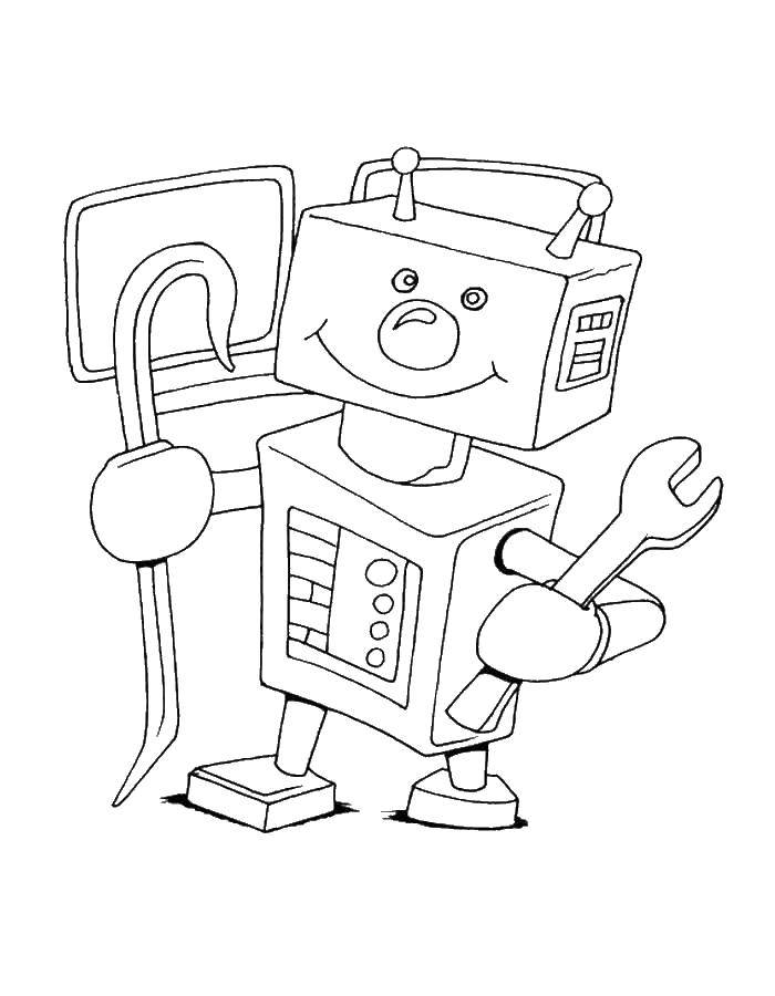 Название: Раскраска Робот работник. Категория: роботы. Теги: Робот.