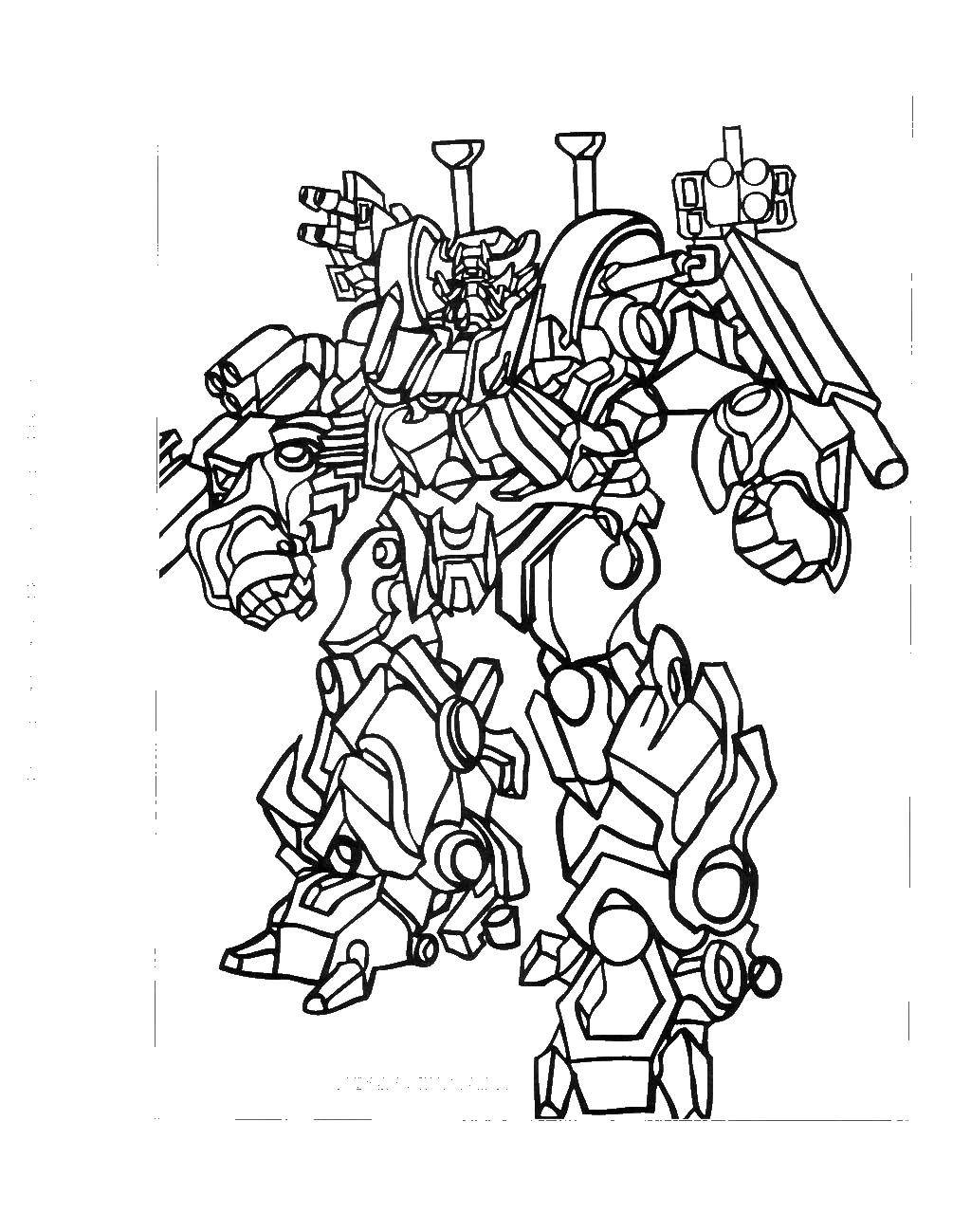 Название: Раскраска Вооруженный трансформер. Категория: роботы. Теги: трасформеры, робот.