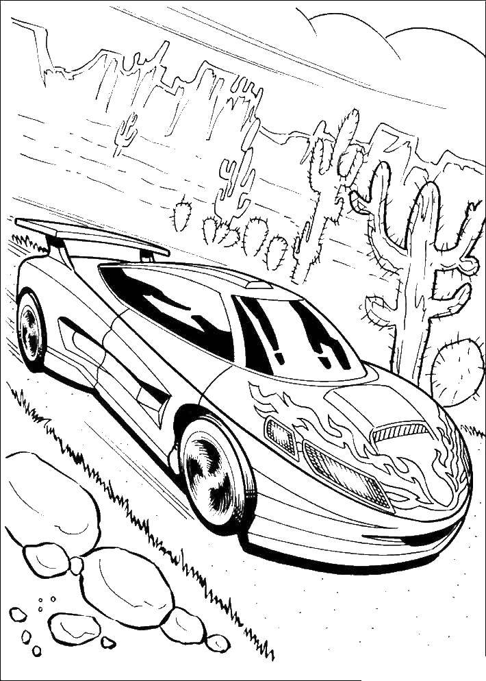 Название: Раскраска Автомобиль с языками пламени. Категория: машины. Теги: автомобиль, машина, транспорт, гонка.