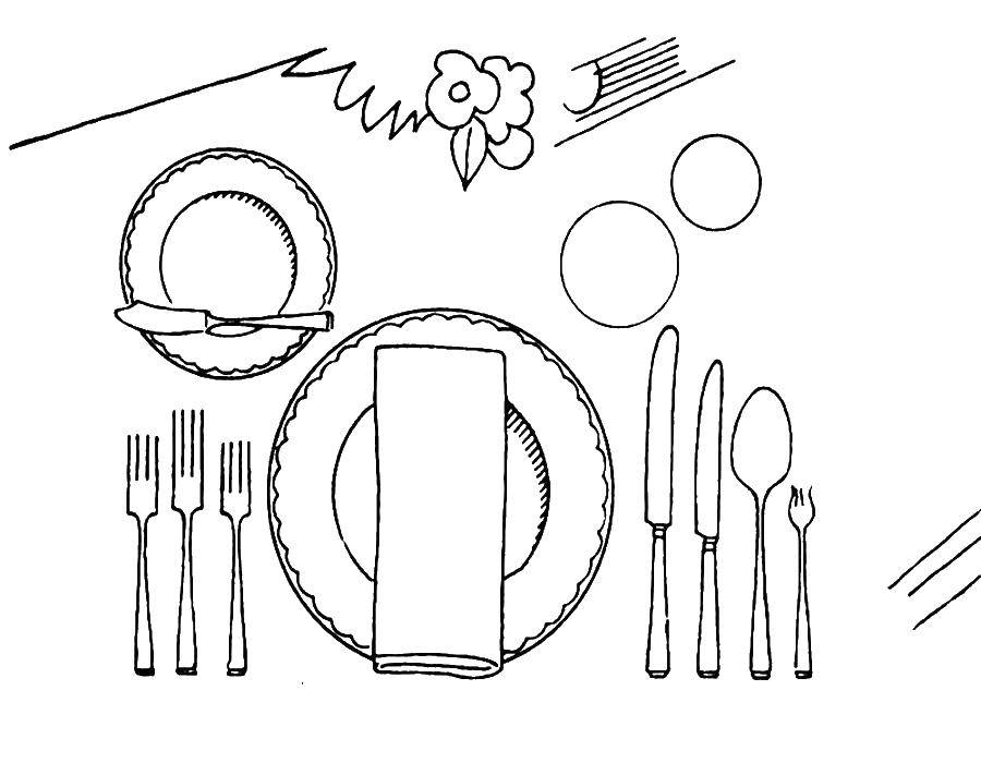 Coloring Table. Category dishes. Tags:  table, plate, Cutlery.