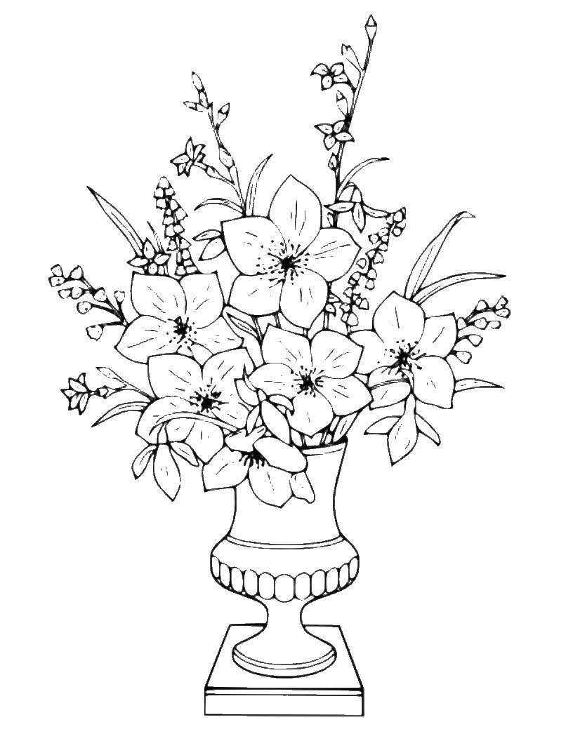 Название: Раскраска Красивый букет в вазе. Категория: цветы. Теги: Цветы, букет, ваза.