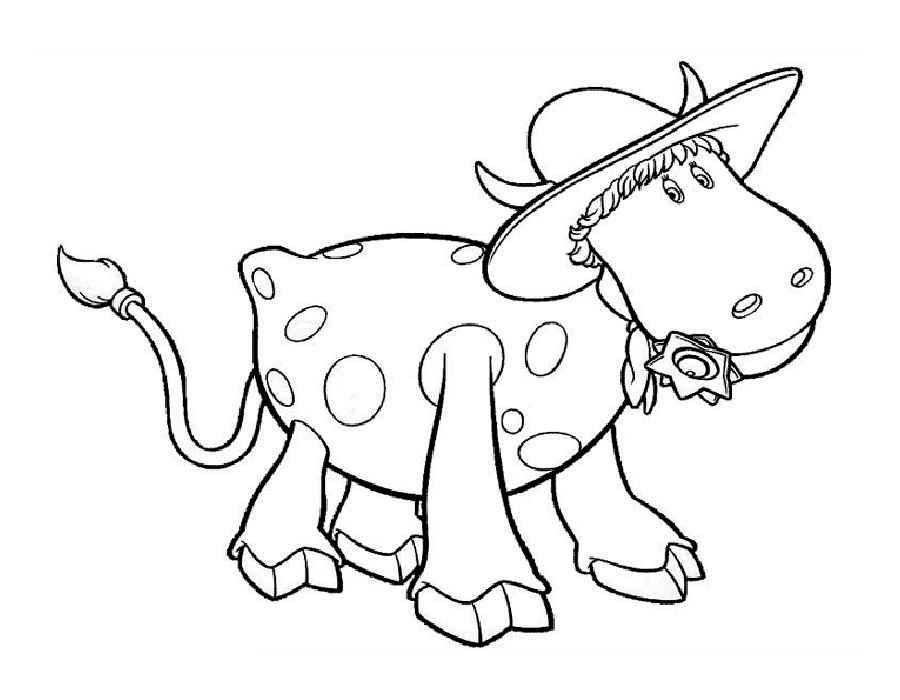 Название: Раскраска Рисунок корова в шляпе. Категория: домашние животные. Теги: корова.