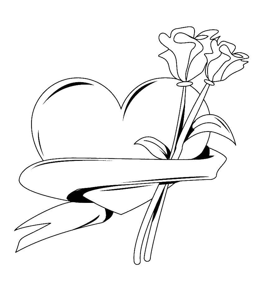 Название: Раскраска Сердце и цветы. Категория: цветы. Теги: цветы, сердце.