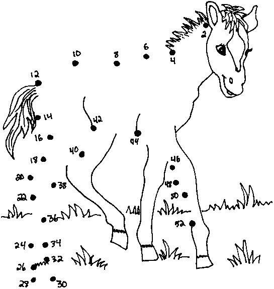 Название: Раскраска Нарисуй по цифрам лошадку.. Категория: нарисуй по точкам. Теги: Образец, цифры.