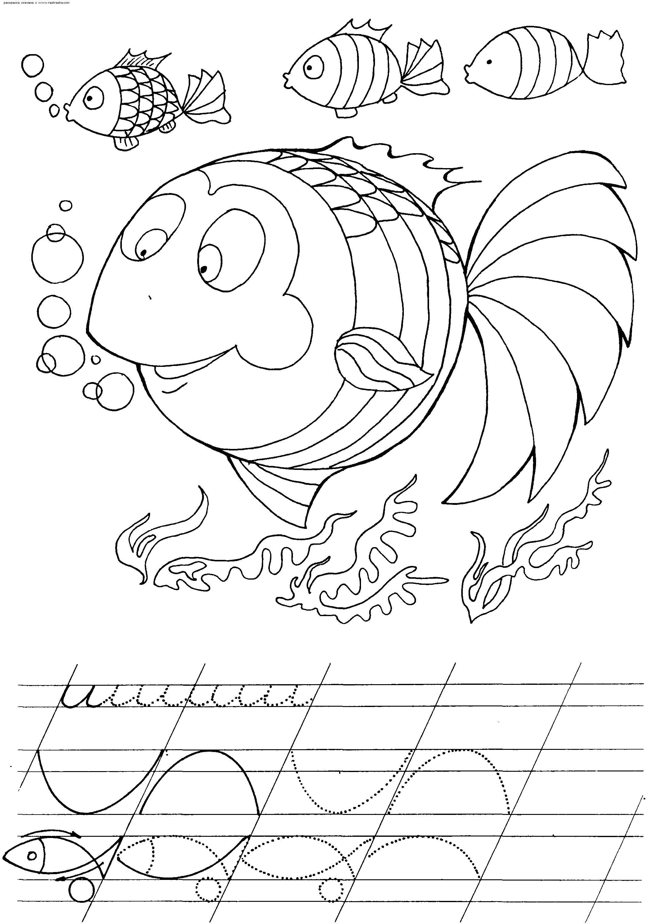 Название: Раскраска Пропись с рыбкой. Категория: дорисуй по образцу. Теги: Пропись, буквы.