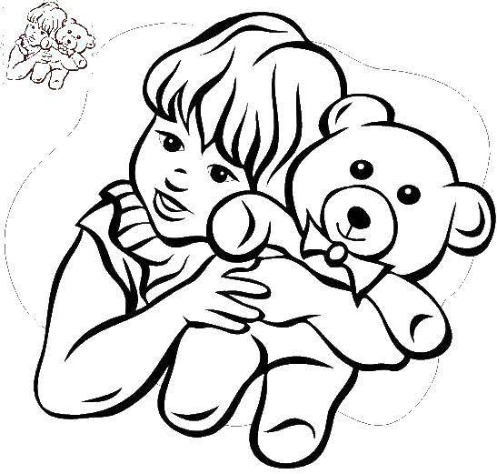Coloring Girl with Teddy bear. Category toys. Tags:  girl, toy.