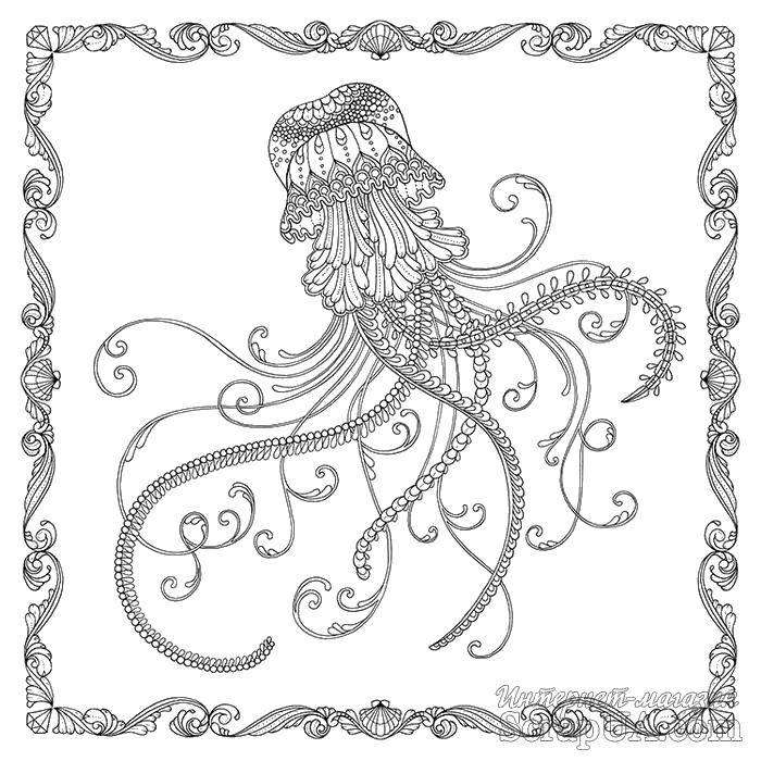 Coloring Jellyfish with long tentacles.. Category coloring antistress. Tags:  Bathroom with shower.
