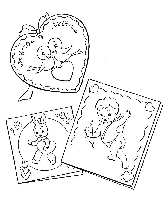 Coloring Postcard. Category Valentines day. Tags:  Valentines day, love, Cupid.