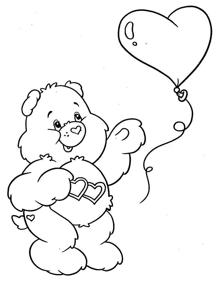 Coloring Flying a balloon. Category Valentines day. Tags:  Valentines day, love, heart, Teddy bear.