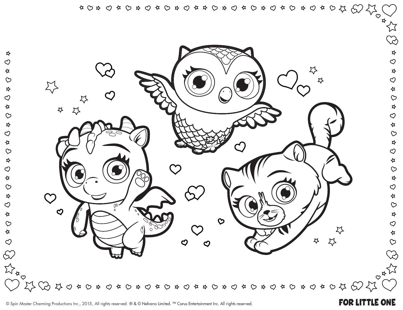 Coloring The dragon, the owl and the Pussycat. Category cartoons. Tags:  cartoon, owl, cat, dragon.