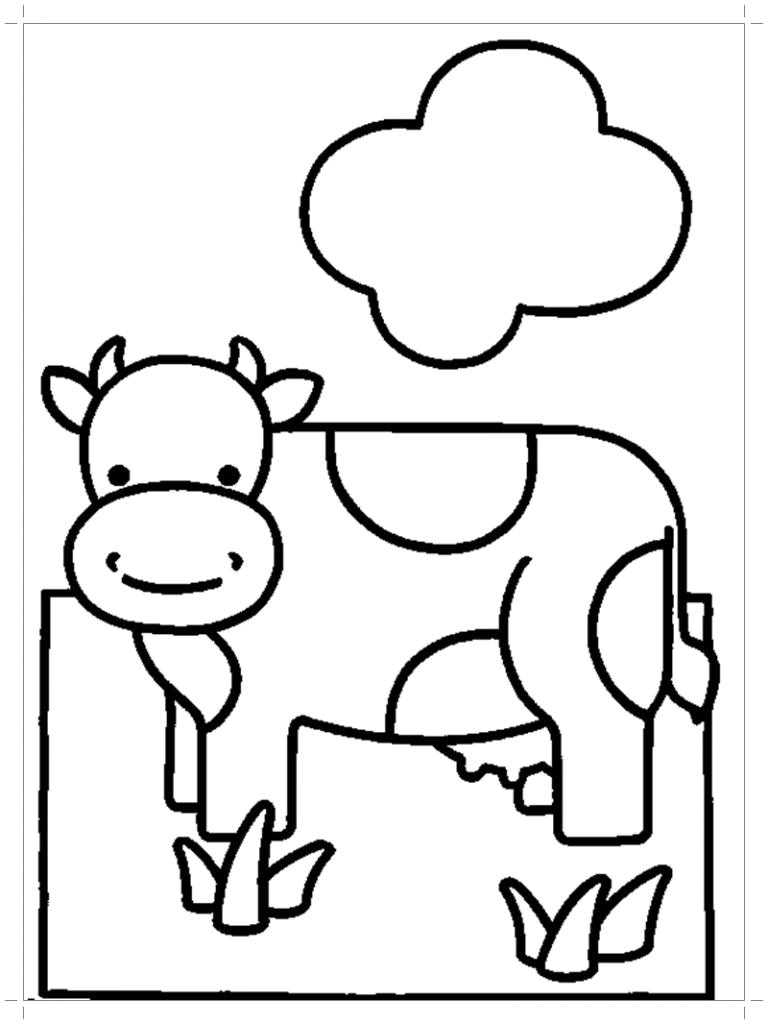 Название: Раскраска Рисунок корова на лугу. Категория: домашние животные. Теги: корова.