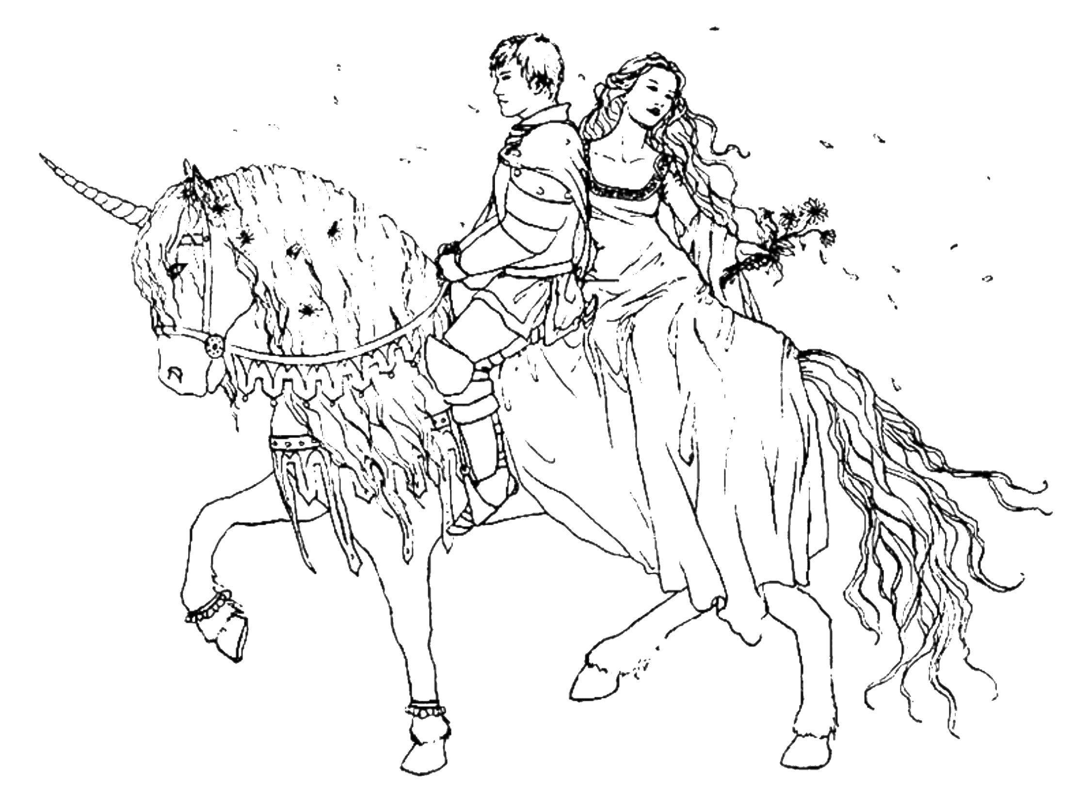 Раскраска Единорог и принцесса