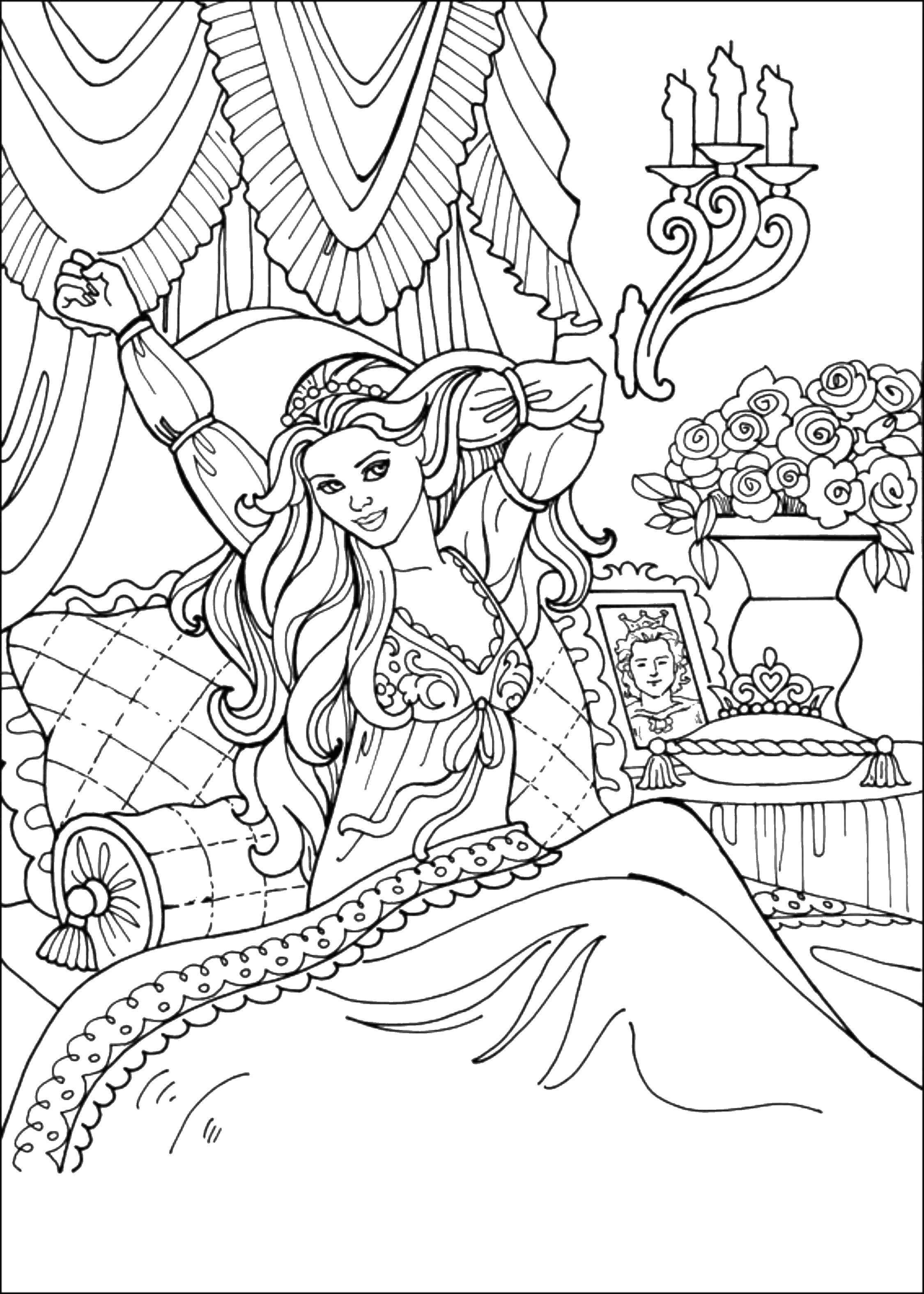 Coloring The Princess in her room. Category Princess. Tags:  Princess room, bedroom.