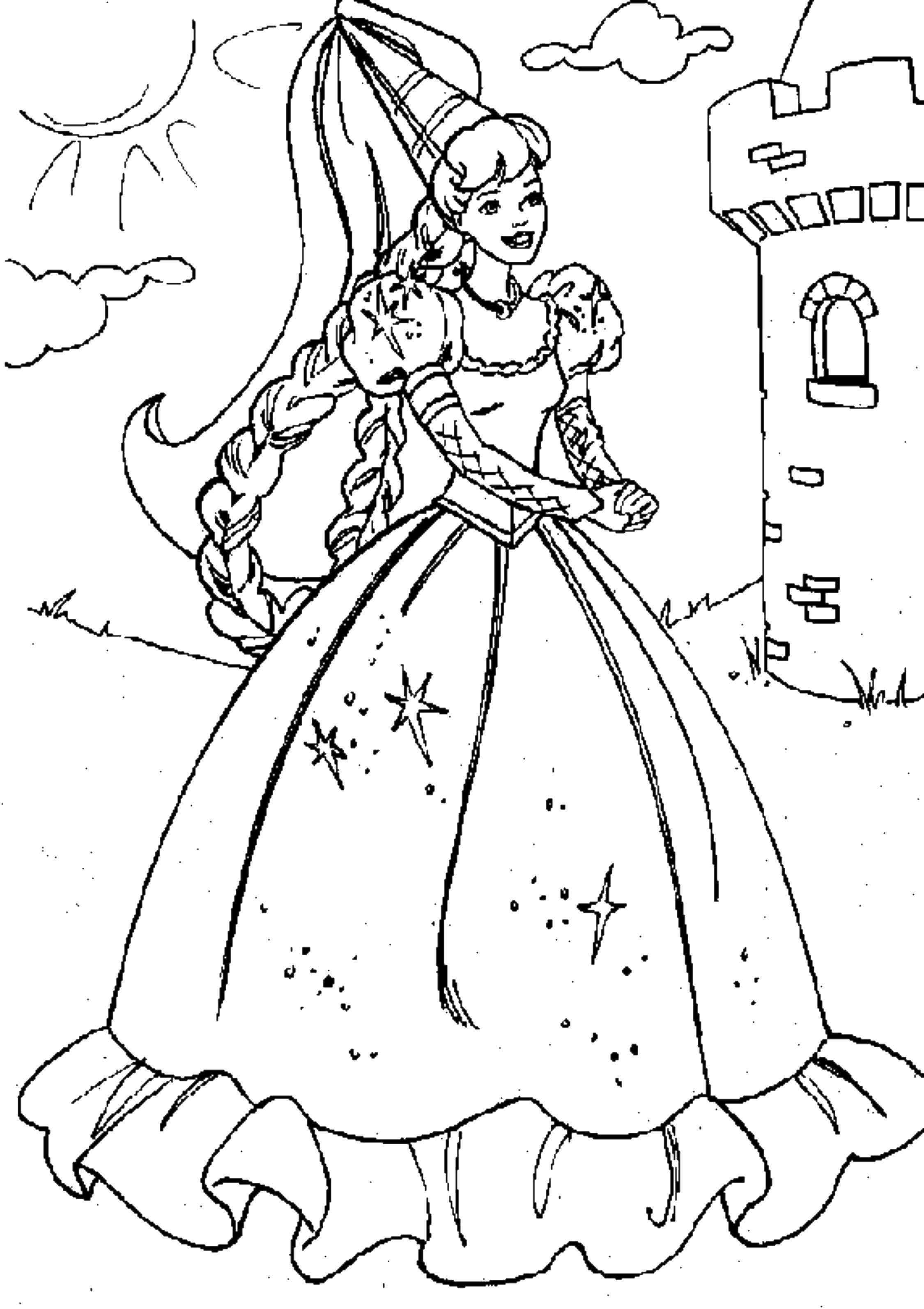 Coloring Princess near the castle. Category Princess. Tags:  Princess, castle, Princess.