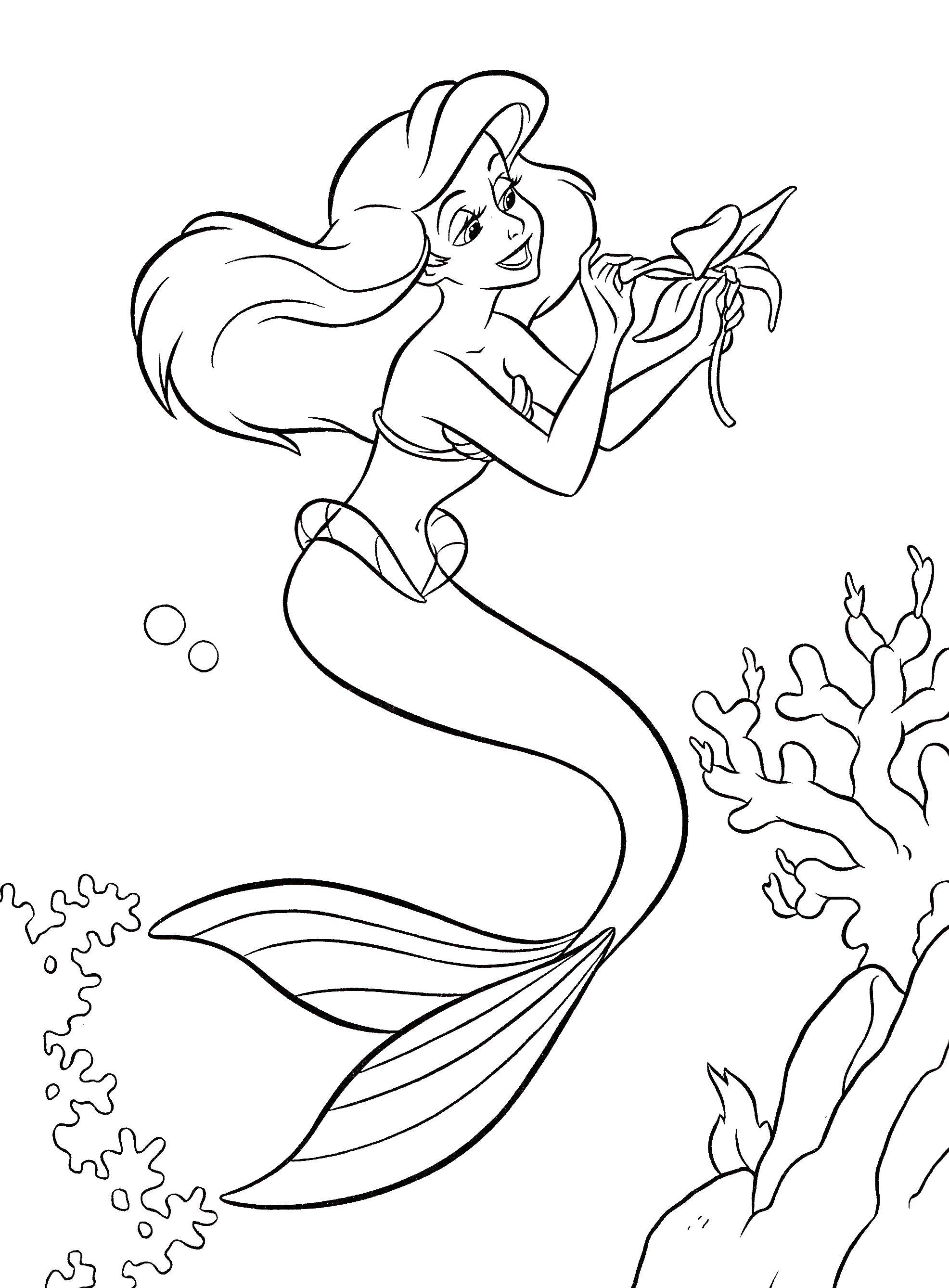 Coloring The little mermaid Ariel from the disney cartoon with flower. Category Princess. Tags:  Disney, the little mermaid, Ariel.